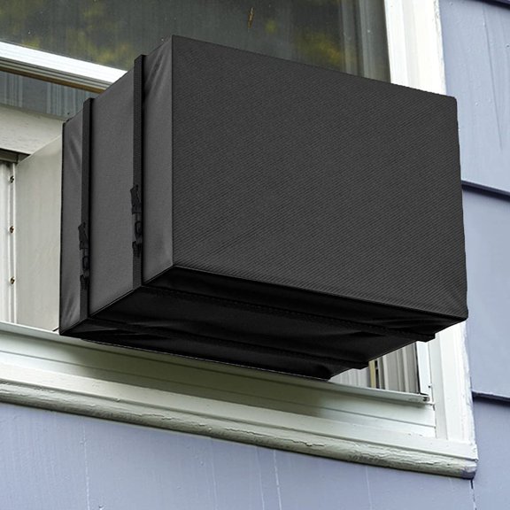 Air Conditioner Covers for Window Outdoor, Large Window AC Covers for Outside Unit Black Waterproof Window AC Unit Protection Cover Heavy Duty Defender with Straps 25.5W x20.5D x18H
