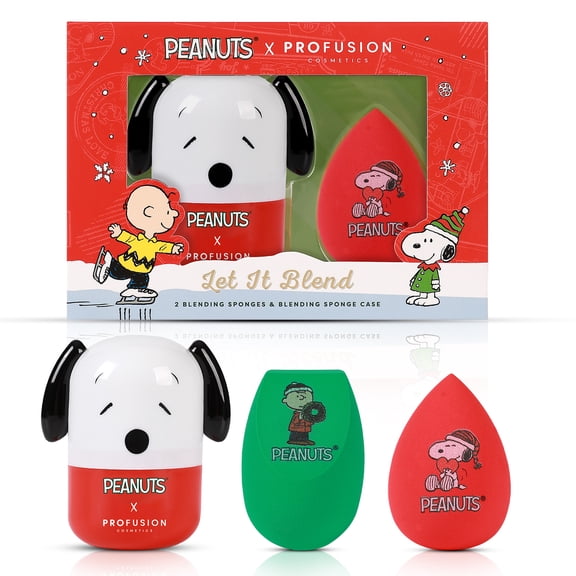 Profusion Cosmetics Peanuts Holiday Snoopy Makeup Sponge Case & 2 PC Blending Sponge, Soft, Latex-Free Beauty Blender For Powders, Creams & Liquids