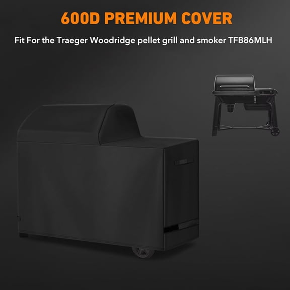 Heavy Duty 600D Polyester Cover Compatible with Traeger Grills BAC761 Woodridge Pellet Grill and Smoker TFB86MLH All Weather Accessory Replacement