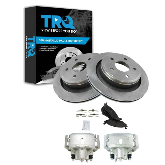 TRQ Rear Brake Pad & Rotor Kit Brake Caliper Brake Pads Brake Rotor Semi-Metallic Fits Select 2007-2009 Chrysler Aspen 2005-2009 Dodge Durango 2002-2010 Ram 1500 2011-2018 Ram 1500