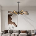 thumbnail image 6 of 34" Modern Industrial Chandelier, 8-Light Black and Gold Metal Pendant Light with Mesh Shades, E26 Base, Adjustable Height for Dining Room, Living Room, or Kitchen Island (Bulb Not Included), 6 of 9