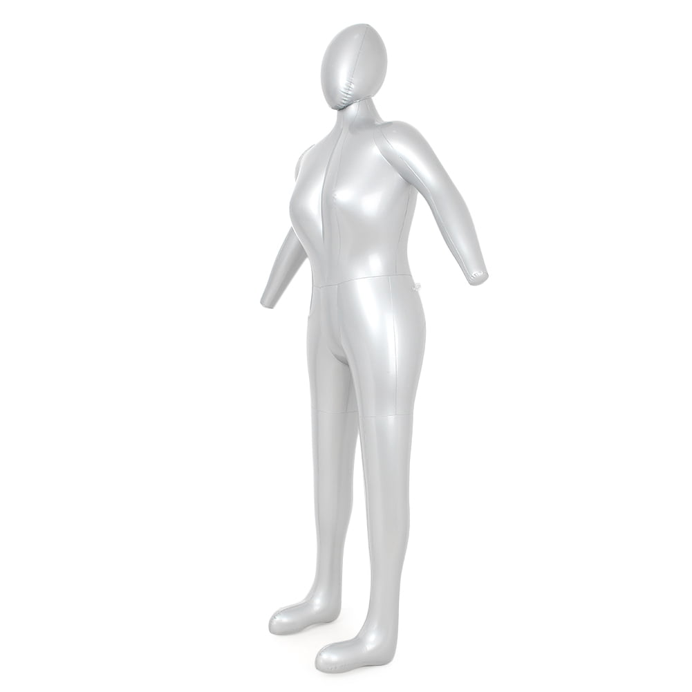NS Female Women Inflatable Dummy Torso Body Mannequin Armless Model Display with Head, Silver