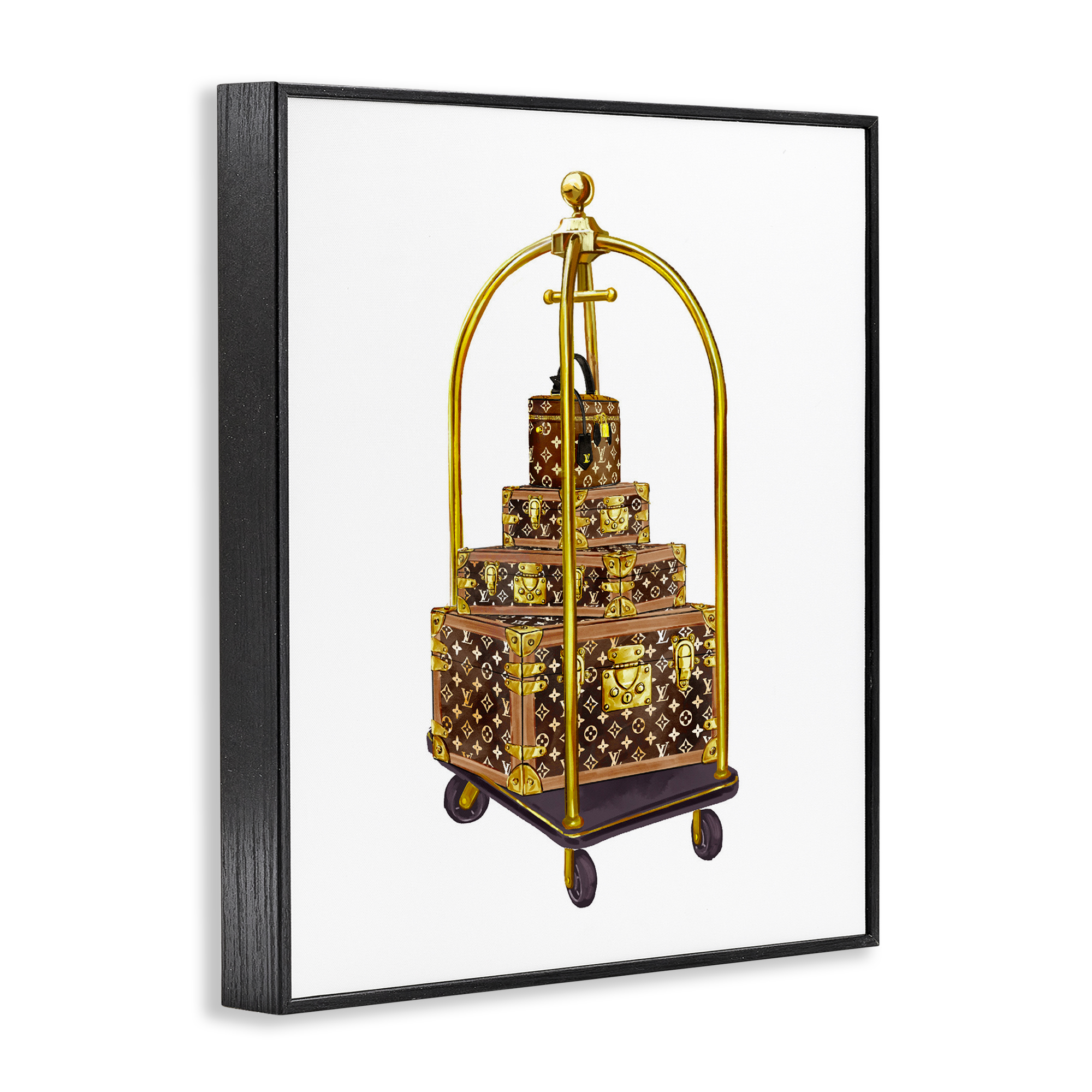 Glam Hotel Luggage Black Framed Giclee Art, design by Ziwei Li