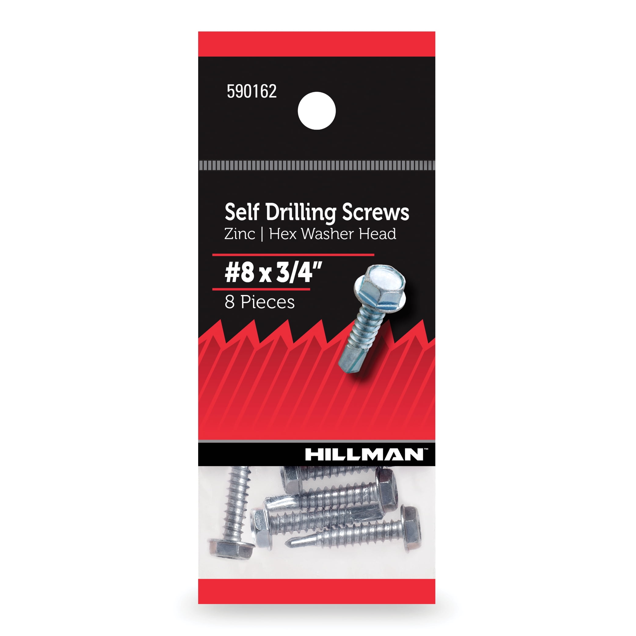 (5 pack) Hillman Self Drilling Screws #8 x 3/4", Steel, Zinc, Interior, Hex, Silver, 8 pack