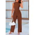 thumbnail image 3 of Mono de mujer PRETTYGARDEN sin mangas con cuello simulado y pantalón ancho marrón talla S, 3 of 8