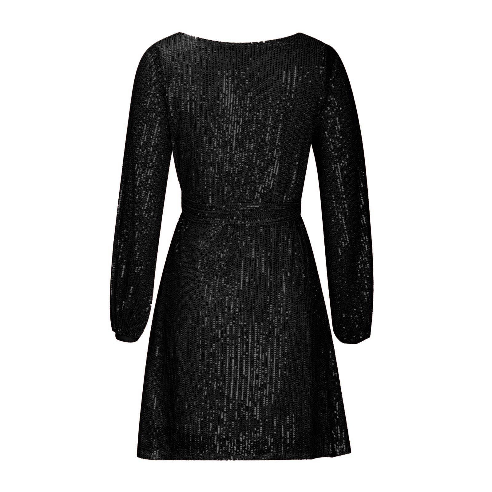 Sequin Dress for Women Long Sleeve Crewneck Evening Dresses Silver Sparkly Mini Short Dress Cocktail Party Prom Formal Dress