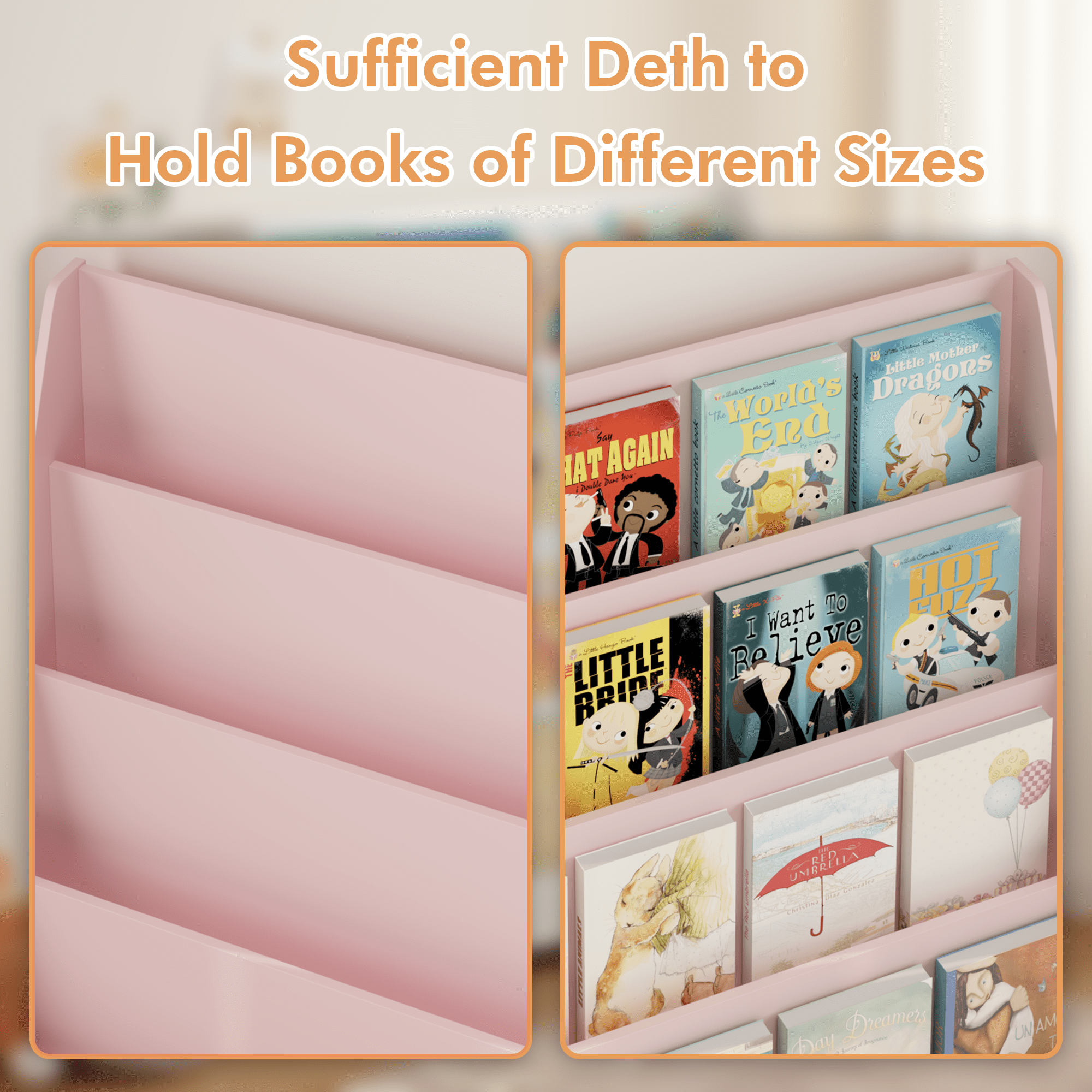 4-Tier Kids Bookshelf, Toddler Book Display Shelves, Helps Keep Bedrooms, Playrooms, and Classrooms Organized, MDF, Pink