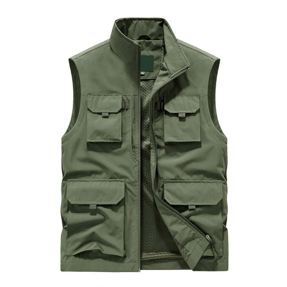 Outdoor Photography Fishing Men's Vest Pocket Workwear, Large Size, Shoulder Mountaineering with Horse Clip, Polyester Material