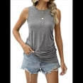 thumbnail image 2 of Camisetas Sin Mangas Fruncidas para Mujer, Camisetas Sin Mangas con Cuello Redondo, Top Ajustado, Ropa Informal Elegante de Verano 2025. Gris XL, 2 of 8