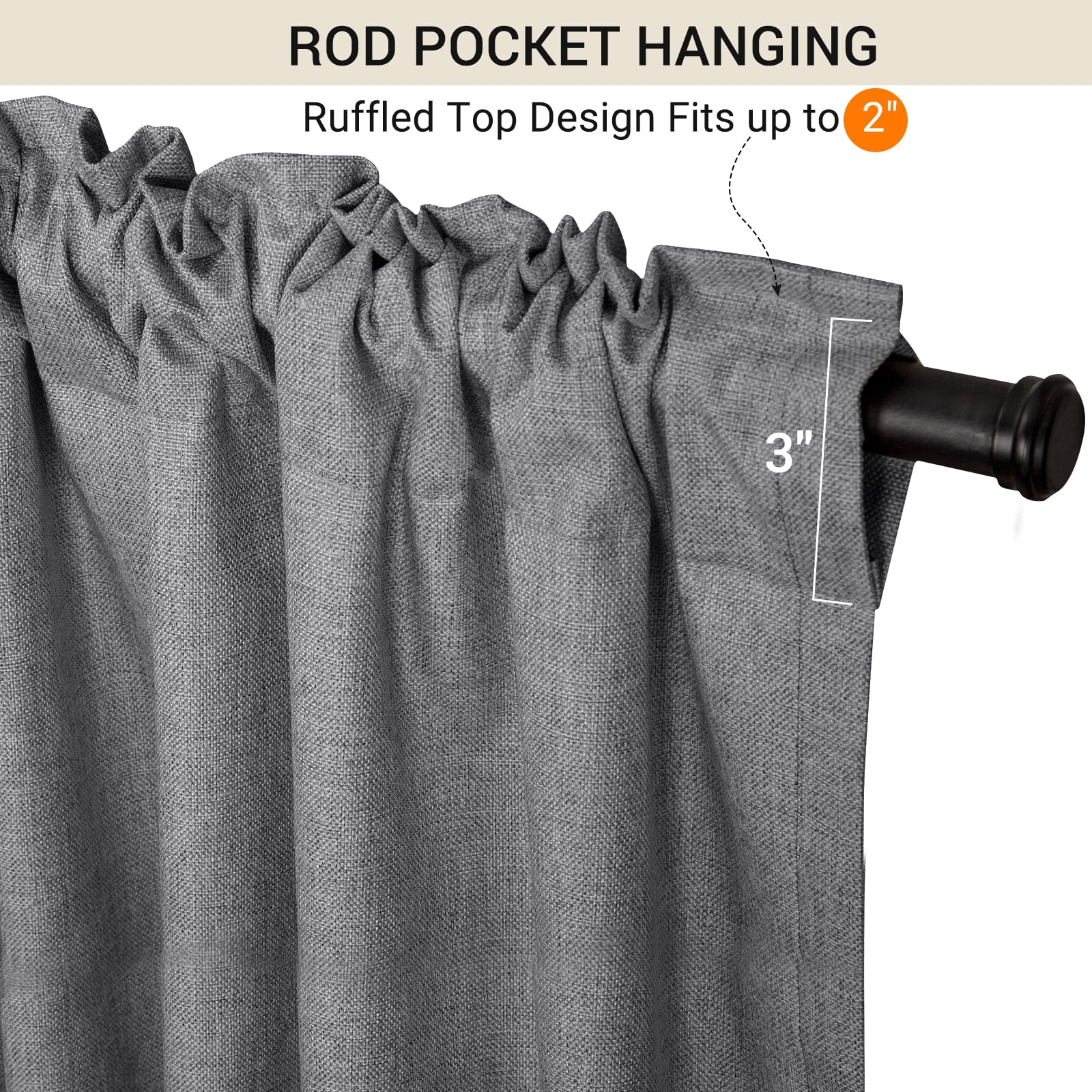 Blackout Curtains 2 Panels Set, Linen Textured Blackout Drapes, Thermal Insulated Curtains for Bedroom Living Room, W50" X L63" DarkGrey