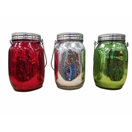 Colored Jars - Inside Outside Holiday Set of 3 Colored Holiday Jars with LED Lights