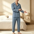thumbnail image 2 of Mens Pajama Set Cotton Blend Soft Breathable Sleepwear Long Sleeve Button Down Lounge Set with Pockets Blue-B, 2 of 5