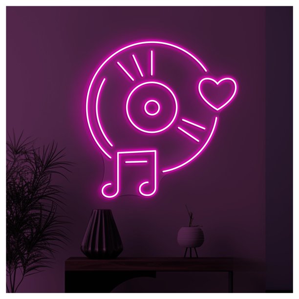 Letrero De Neón LED Con Diseño Disco Música, Vinilo Para Pared, Corazón Musical, Luz Para Habitación, Escaparate, Entrada Comercial 50cm