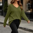 thumbnail image 6 of Bnwani Plus Size Blouses for Women Waffle Pattern Loose Shirts Long Sleeve V-Neck Pullover Tops Elegant Army Green L, 6 of 9