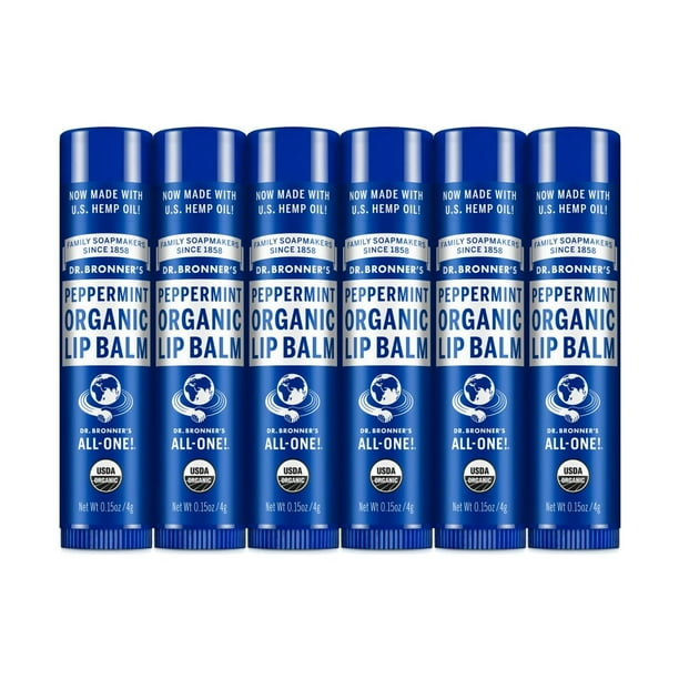 Bálsamo Labial Orgánico Dr. Bronner's Menta Fórmula Hidratante y Refrescante Pack de 6 Unidades