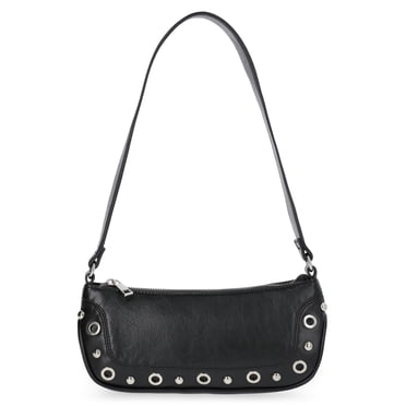 No Boundaries Women's Faux Leather Moto Shoulder Bag in Black