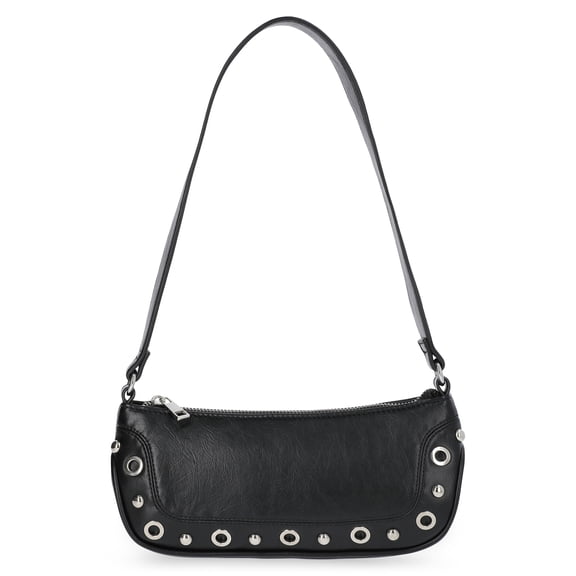 No Boundaries Women's Faux Leather Moto Shoulder Bag in Black