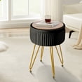 thumbnail image 6 of Hofitlead Velvet Storage Ottoman Vanity Stools - Multifunctional Upholstered Pleated Round Footrest with Golden Metal Legs,Removable Coffee Table Top Cover,Suitable for Living Room,Bedroom，Black, 6 of 9