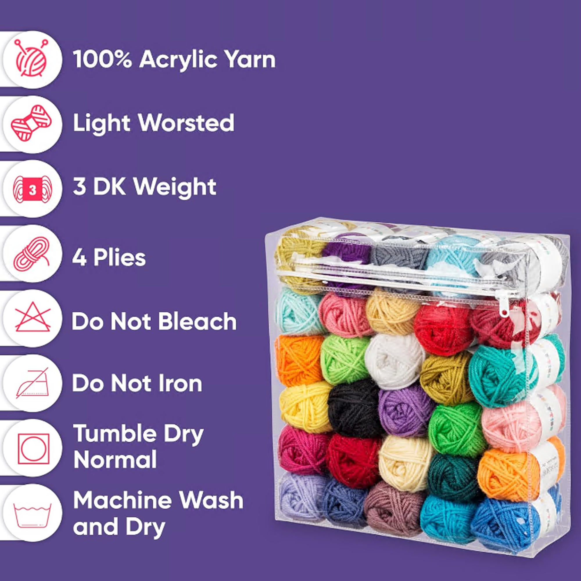 30 Skeins Bulk Yarn for Crochet Kit, Knitting Crochet Yarn Acrylic ,Multi-Colored, 1300 Yards