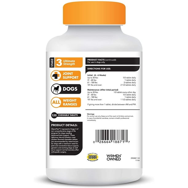 Suplemento GlycoFlex 3 Soporte de Cadera y Articulaciones para Perros 120 Tabletas Masticables VETRISCIENCE Laboratories VEL 53563666S Walmart en linea