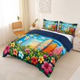 thumbnail image 2 of Castle Fairy Cartoon Tropical Surfboard Bedding,Hibiscus Palm Beach Scene Duvet Cover Full,Blue Orange,Navy Blue Reversible,3pcs,No Comforter,1 Duvet Cover and 2 Pillowcases, 2 of 5