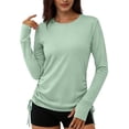 thumbnail image 6 of Feancey Sun Protection Swim Shirts for Women Side Drawstring Long Sleeve Rash Guard Lightweight Quick Dry Surfing Beach Shirts with Thumbhole Green L, 6 of 9