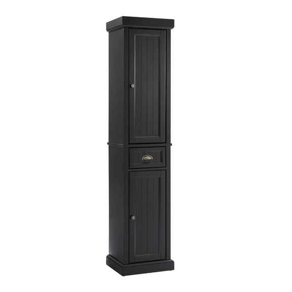 Crosley Furniture Seaside Tall Coastal Wood Linen Cabinet in Distressed Black