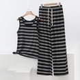 thumbnail image 2 of Short Sets Women 2 Piece Outfits Summer,Womens Two Piece Striped Set Sleeveless Round Neck Top and Wide Leg Pants Matching Sets, 2 of 5