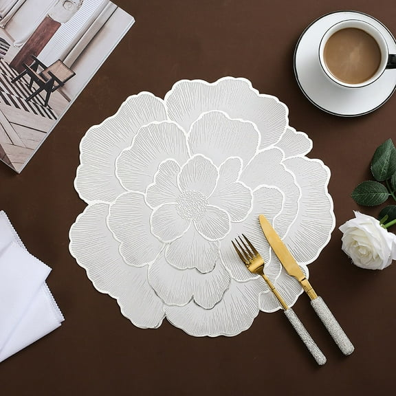 Sinkoo Placemats Set of 6, 15" Metallic Rose Silver Place Mats, Washable Easy Clean Wipeable Non Slip Stain Heat Resistant Table Place Mats for Home Dining Wedding Party Decor