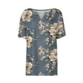 thumbnail image 4 of Women's T-Shirts Summer Tops 2025 Vacation Trendy V Neck Boho Short Sleeve Shirts Casual Loose Comfy Tunics-Navy-M, 4 of 5