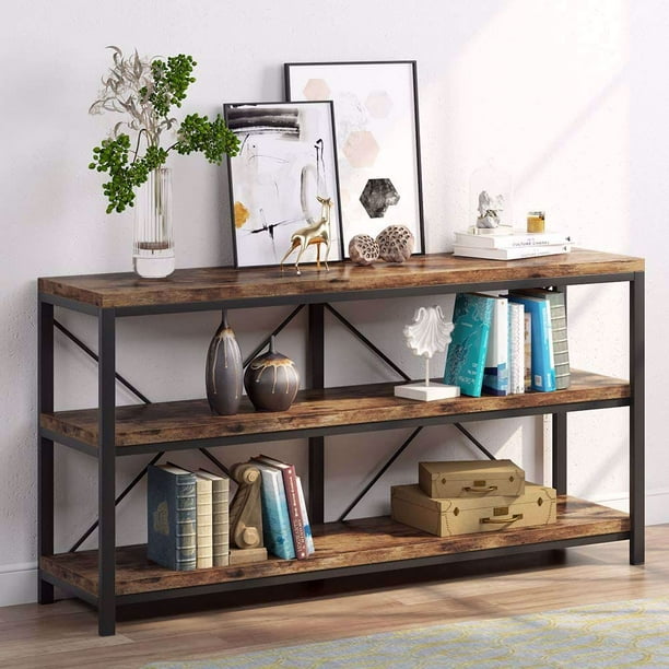 Rustic Console Sofa Table, 3 Tiers Industrial Narrow Long Sofa Table