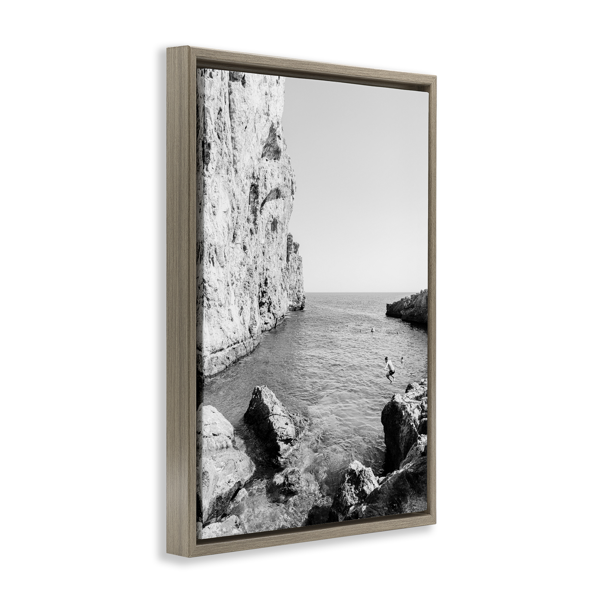 Stupell Industries The Dive Cove Coastal Photography Brown Floater Framed Canvas Art Print Wall Art, 17 x 25