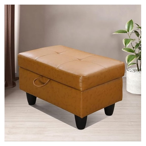 28.5'' Ottoman with Storage, Storage Ottoman Foot Rest for Living Room,Faux Leather Storage Ottoman,Ginger