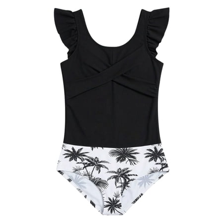 RMGVDSD Girls Swimsuit One Piece Swimsuits Ruffle Twist Front Ruched Bathing Suit High Waisted Padded Girls Swimwear Kids Summer Beach Swimsuit 13-14 Years