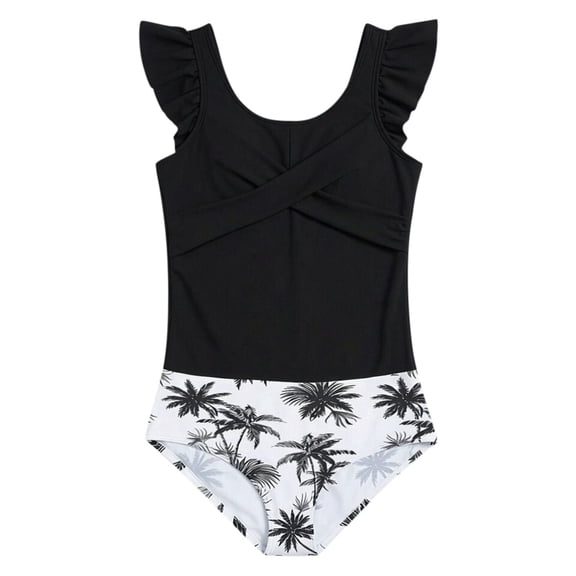 HAYIMI Child Summer Girls Swimsuit Solid Color 2 Piece Bathing Ruched Tankini High Waisted Girls Swimwear Holiday Kids Beach Bathing Suit