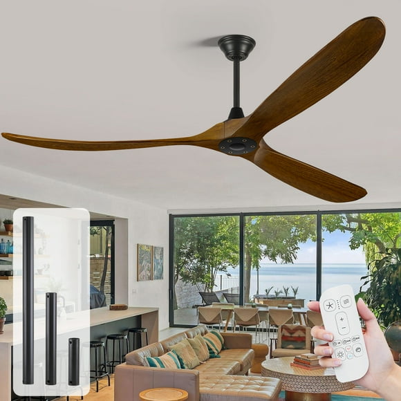 70" Large Wood Ceiling Fans without Lights, Rustic Famhouse Propeller 3 Blades High CFM Commercial Fan for Exterior Outside Gazebo Sunroom, 6 Speed Quiet DC Motor, Downrod Mount
