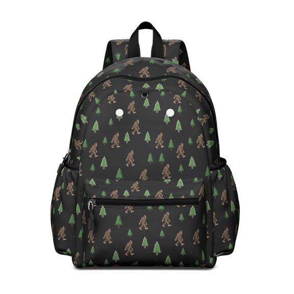 Bigfoot and Tree Black Pattern Cute School Backpack with Padded Back and Adjustable Shoulder Straps 13.4"x11"x4.7"
