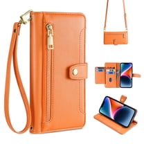 ELEHOLD Zipper Wallet Case for Samsung Galaxy A54 5G with Card Slots Zipper Pocket Kickstand Crossbody Shoulder Strap Wrist Strap Premium Leather Wallet Purse Case,Orange