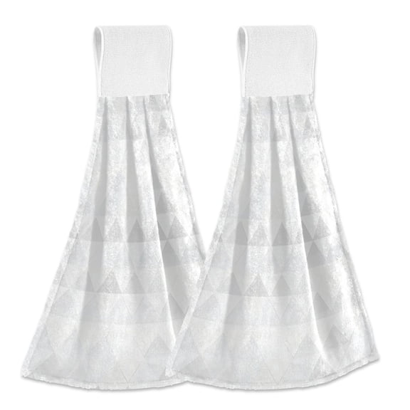 Dailycode Kitchen Wash Cloths with Hanging Loops Absorbent Absorbent Quick Drying Hand Towels, 2 Pack, White and Light Gray Triangular
