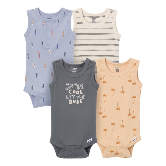 Onesies Brand Baby Boy 4pc Sleeveless Bodysuit, Sizes (0-3 Months - 24 Months)