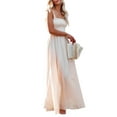 thumbnail image 2 of Gureui Women's Summer Beach Dress, Dots Tied Shoulder Strap Frill Trim Square Neck Shirred One-Piece with Slit Bodice Dresses, 2 of 6