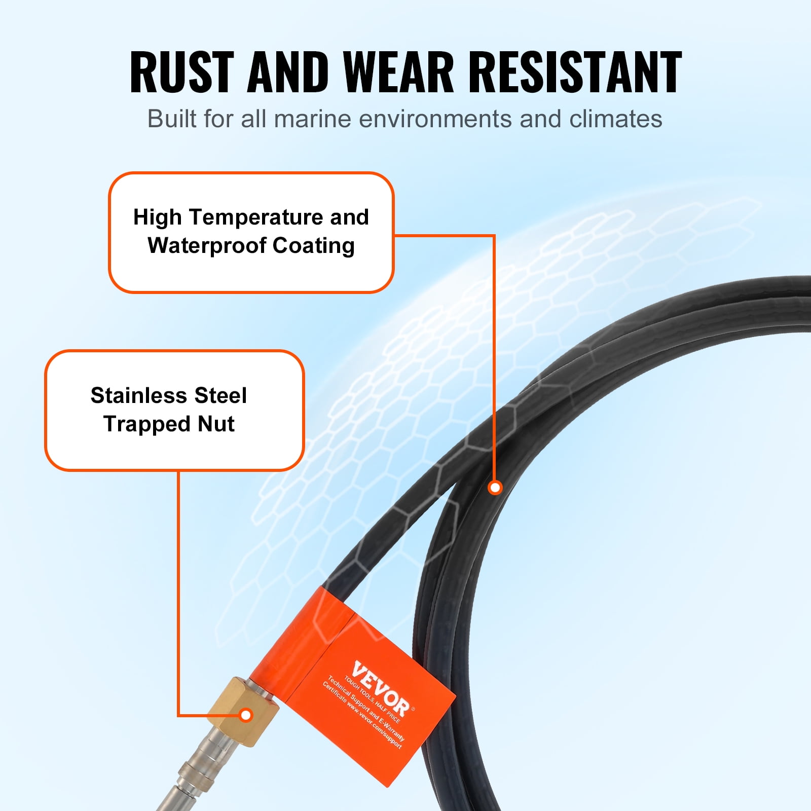 KFFKFF Boat Steering Cable 17 ft for Single-Station Outboard Steering Boat