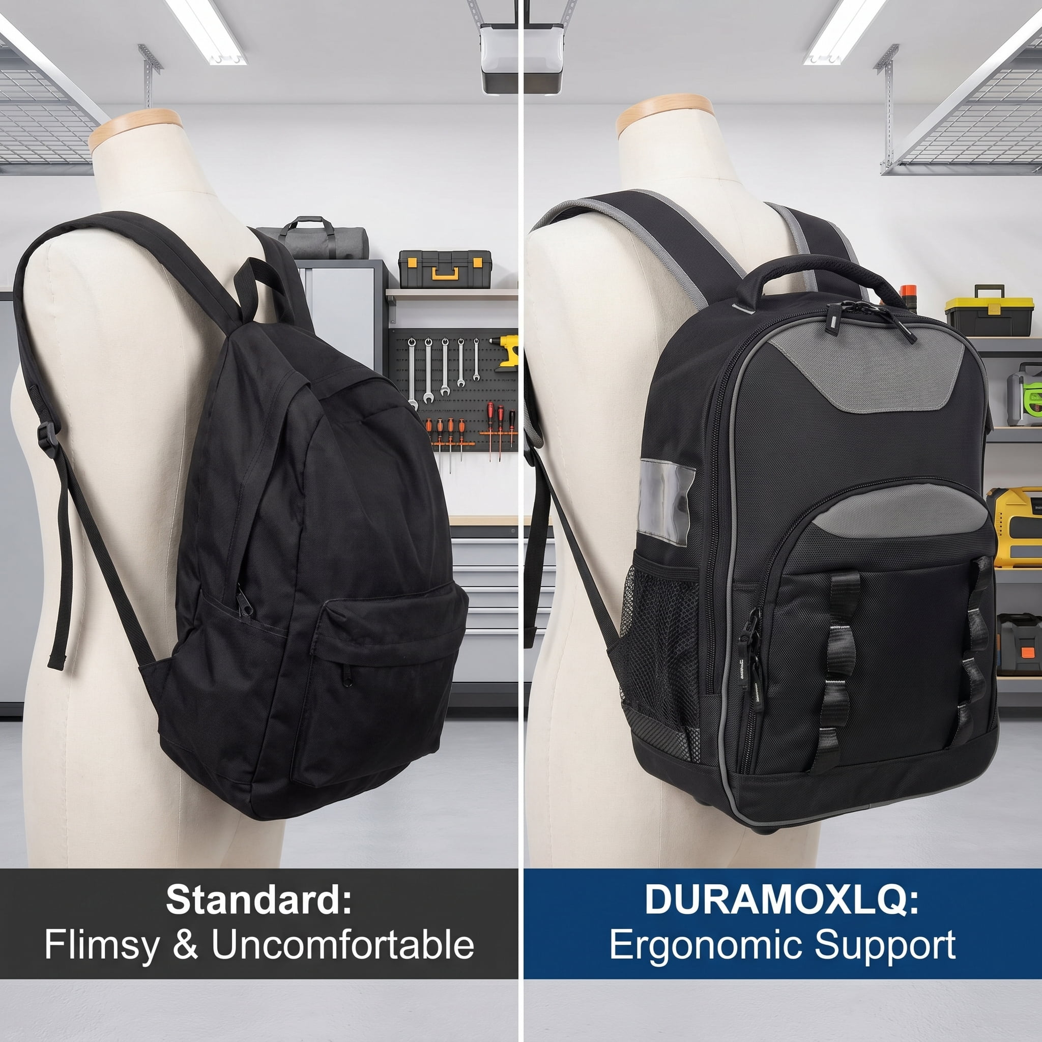 Tool Backpack, Heavy Duty Oxford Cloth Tool Bag, 25kg Load Capacity, Detachable Tool Organizer, Laptop Compartment, Padded Back, Multiple Pockets, Black/Gray, 14.5 x 7 x 18.9 in