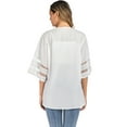 thumbnail image 7 of LELINTA Womens V Neck Mesh Panel Sheer Chiffon Cardigan Loose Summer Cover up Kimono Boho Half Sleeves, White/ Black,S-XL, 7 of 7