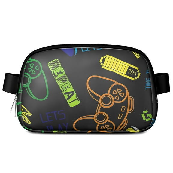 Level Up Fanny Pack – Waterproof Adjustable Waist Bag with Joystick & Button Pattern, Cool Gear for Strategy Gamers & LAN Parties