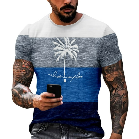 Yiaimeir Hawaiian Print Men's Printed Casual Round Neck Short Sleeve T-shirt