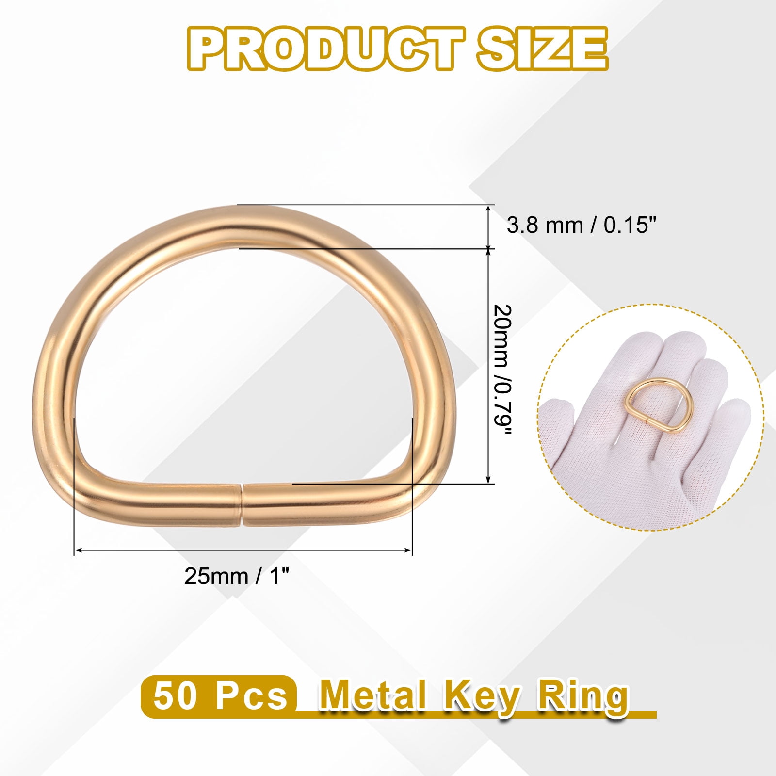 Uxcell Metal D Ring, (1", Light Gold)(50 Pcs), Heavy Duty Welded Solid D Rings Metal D Buckle, Suit for Bags/Backpack/Wallets/Leather/Straps/Webbing/Pet Collars/Hardware Assorted