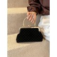 thumbnail image 3 of Women's Black Velvet Evening Clutch Purse with Rhinestone Studs and Metal Handle, 3 of 7