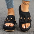 thumbnail image 2 of Rokment Women's Boho Fringed Platform Dress Slip on Sandals 2026 Beach Summer Fashion Casual Tassel Suede Open Toe Chunky Footbed Slides Comfortable Walking Flat Slippers Black Size 9, 2 of 6