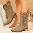 thumbnail image 7 of Winter Fall Ethnic Wide Calf Cowboy Boots for Women 2025 Boho Suede Chunky Heeled Mid Calf Cowgirl Short Booties, 7 of 7